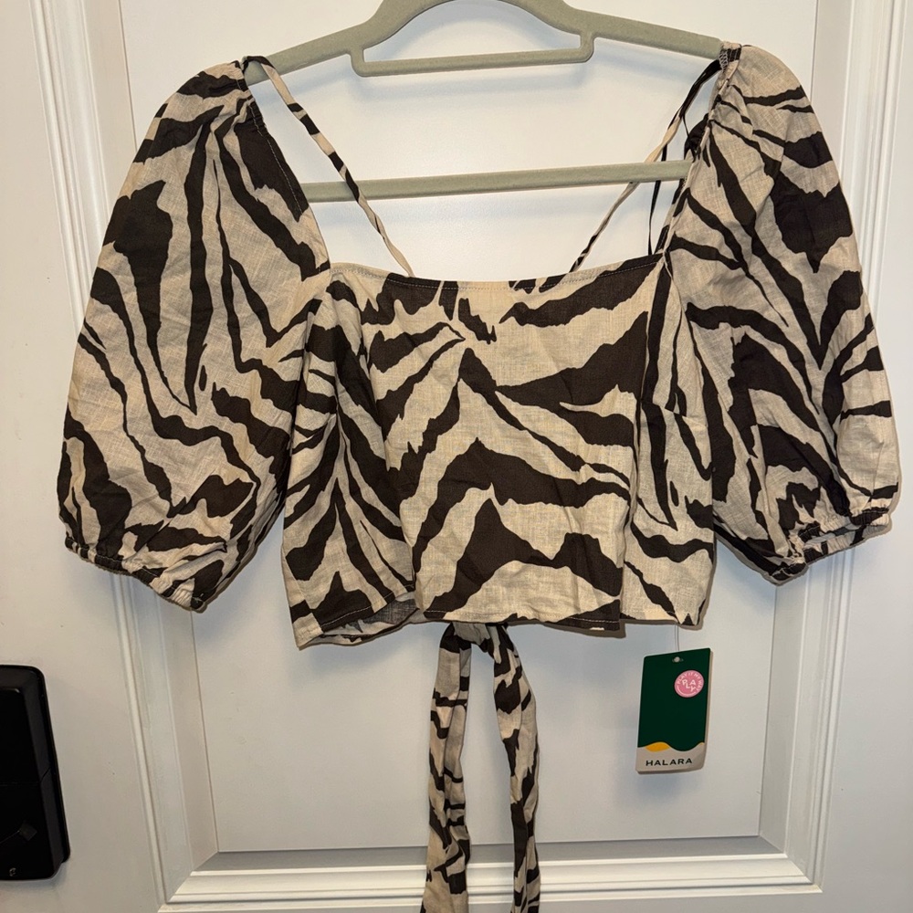 Halara women’s puff sleeve backless cotton blouse - NWT